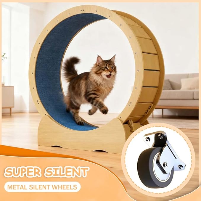 Upgraded Cat Exercise Wheel for Indoor Cats with Silent, Oversized Cat Running Wheel with Carpeted Runway for Fitness Activity Center Running (Oak)