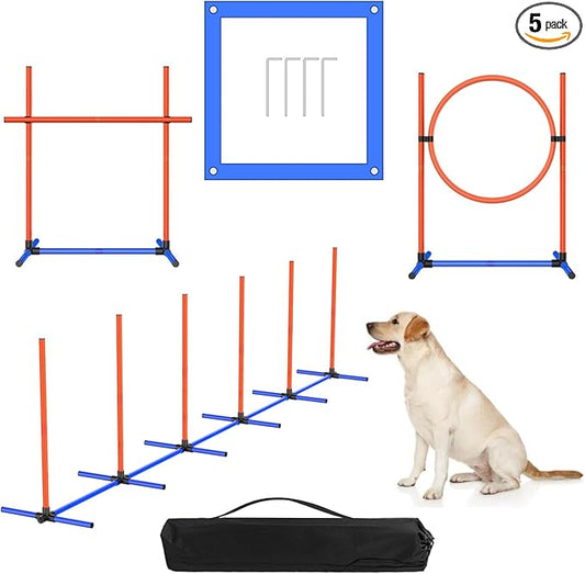 4 Sets Pets Agility Training Equipment, Adjustable Dog Hoop, Dog Jump, Weave Poles and Pause Box，with Independent Packaging(4 Sets)