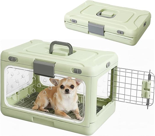 Hard Cat Carrier,Dog Crate for Small Dogs,Cat Kennel Clear,Foldable Dog Kennel with Urine Pad Mesh Grid,Ventilation & Hard Plastic Protection Transparent Pet Carrier 20" L,Green
