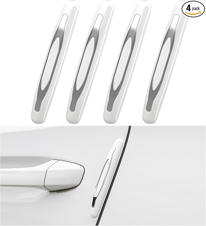 DXNQ 4 PCS Car Door Edge Guards, Anti-Scratch Door Edge Guards Trim Strip with Self Adhesive, Car Door Protector Bumper Guards for Most Cars Trucks SUVs, Exterior Car Accessories (White)