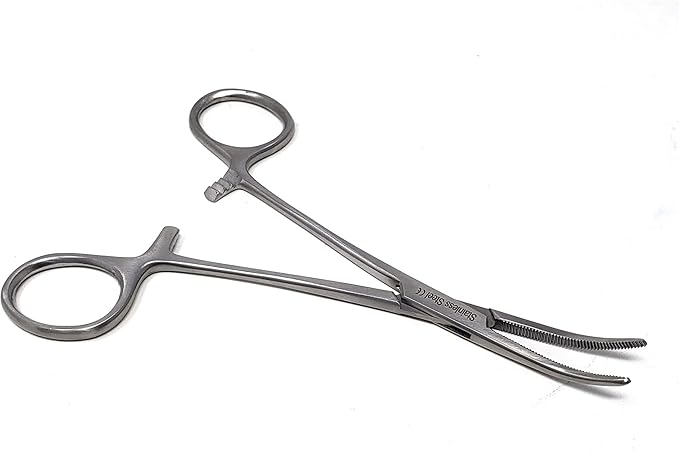 Dog Pet Ear/Nose Hair Puller Grooming Hemostat Locking Forceps Curved Pliers, 5.5" (14cm) Full Serrated Clamps Stainless Steel (Silver)