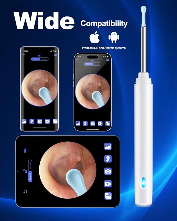 Ear Wax Removal Tool Camera, Ear Cleaner with Camera, Ear Cleaning Kit 1296P HD Ear Scope, 6 LED Lights and 6 Ear Picks, Earwax Removal with Otoscope to Earify Earwax for iOS and Android