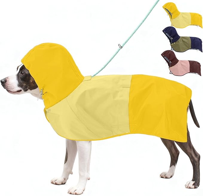 Waterproof Dog Raincoat with Hood, Extended Coverage Rain Jacket for Samll Dogs, Wind-Resistant Secure Fit with Leg Straps, Reflective, Leash Hole, Easy Hook & Loop Fastener On/Off, Yellow, XS