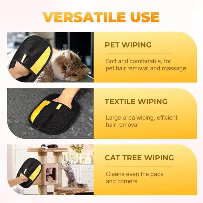 Pet Hair Removal Gloves 2 Pack 2-in-1 Pet Hair Grooming Gloves for Dogs & Cats - Dual Surface Reusable Fur Remover Tool with Hard & Soft Side for Couch, Carpet, Car Seat & Clothing
