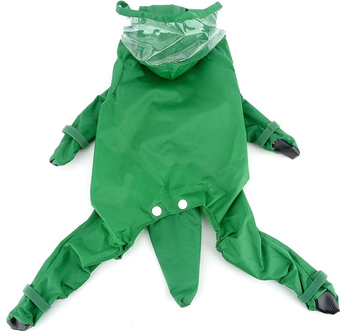 Zunea Waterproof Dog Raincoat with Hood for Small Dogs Rain Poncho Jumpsuit with Rain Boots Puppy Hooded Slicker Rainwear Four-Legged Pet Rain Jacket for Walking Green XL
