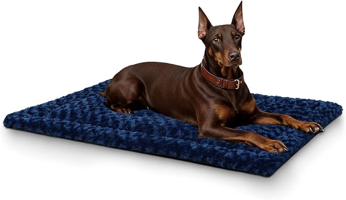 Washable Dog Bed Reversible Dog Beds for Crate Soft Fluffy Kennel Pad Anti-Slip Pet Sleeping Mat for Large Jumbo Medium Small Dogs (Blue, 48.00" x 30.00" x 1.50")