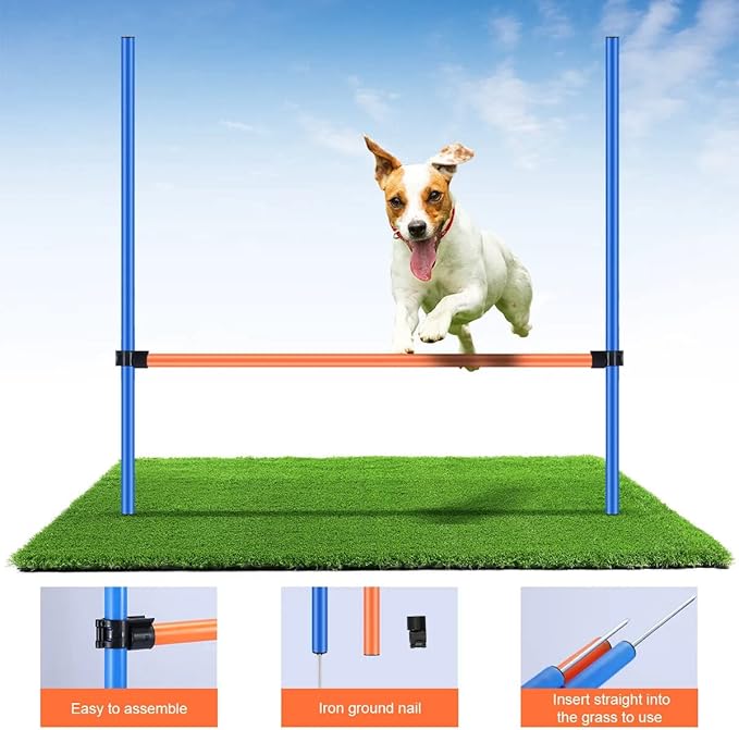 PAWISE Dog Agility Training Equipment,Pet Training Hurdles & Weave Poles Set with Adjustable Jump Bar,Outdoor Dog Obstacle Course for Backyard Exercise, Portable Dog Agility Kit for Shepherd Malinois