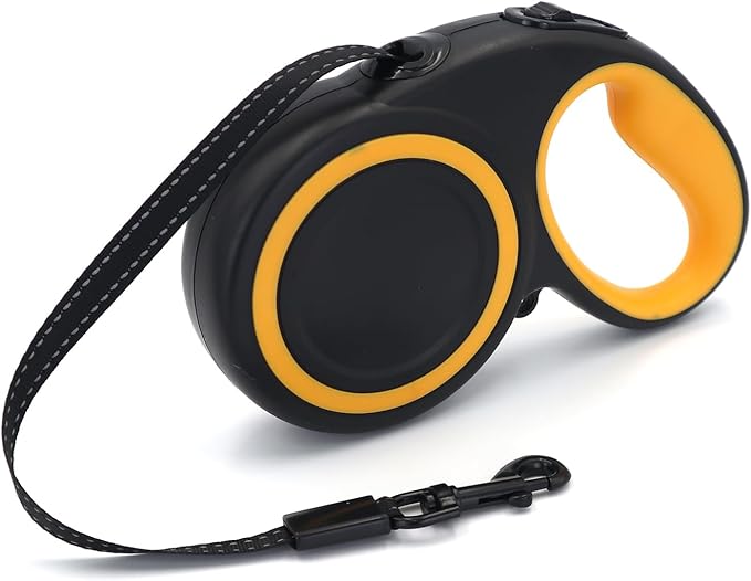 Retractable Dog Leash, 360° Tangle-Free Highly Reflective Nylon Tape, Non-Slip Rubberized Handle, 10-16FT Long Dog Leash for Dogs up to 66LBS,S-Black