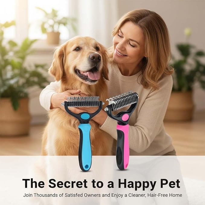 Sakerplus Pet Pro Grooming Tool for Dogs & Cats, Professional Deshedding & Dematting Brush, Stainless Steel Undercoat Rake for Long & Short Hair Pets, Gentle Pet Hair Remover Comb (Pink,Small)