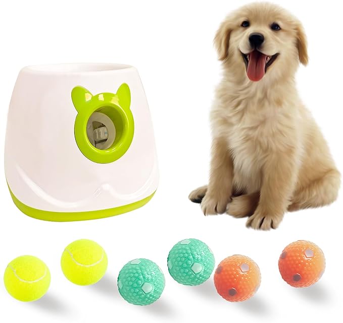 BESTHLS Automatic Dog Ball Launcher Interactive Tennis Ball Thrower Machine for Small Medium Dogs Fetching Distance 10-30ft (White)
