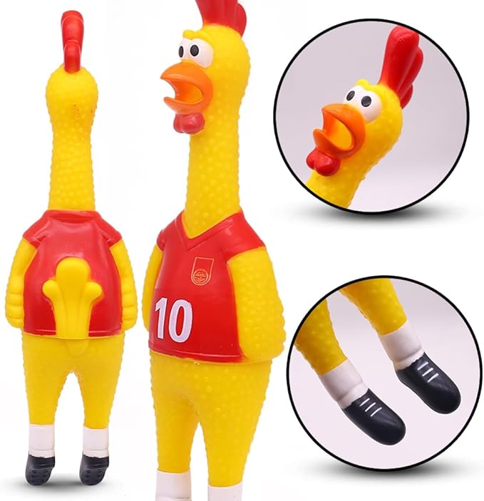 POPLAY 14 Inch Rubber Chicken for Dog Toys, Squeaky Giant Screaming Chicken Latex Dog Toys Gag Gifts Prank Noise Maker for Kids Adults Goodie Bag Fillers Basket Stuffers
