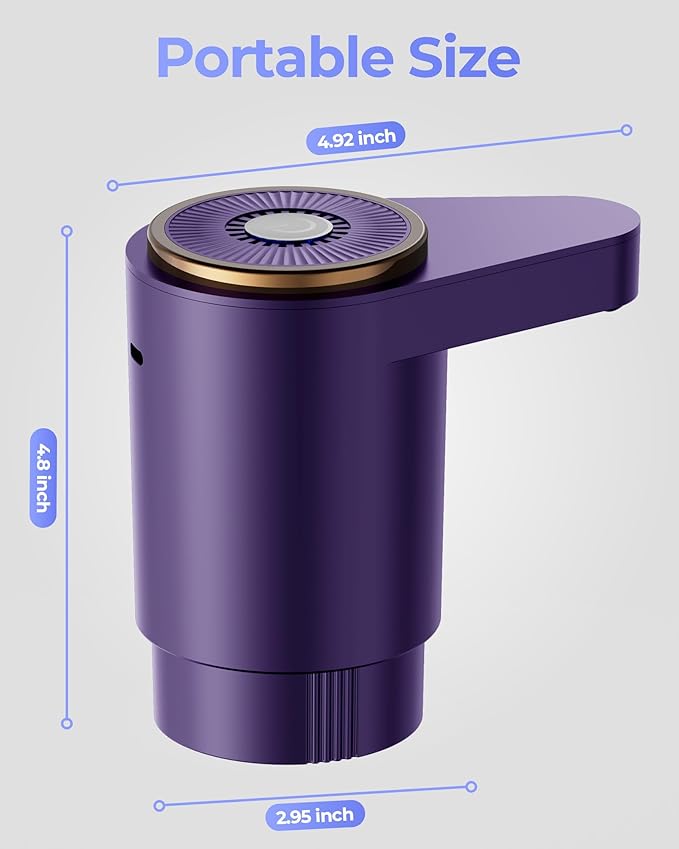 Water Jug Pump for 5 Gallon Bottle – Portable Electric USB-C Charging Dispenser, Dual Powerful Motors, Fast Flow, Fits 2-5 Gallon Jugs – Ideal for Home, Office, Camping, RV, Dark Purple