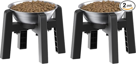 CZPET Dog Bowl Stand, 51 oz Large Capacity Raised Elevated Dog Food/Water Stainless Steel Feeder, Size Adjustable & Anti-Slip Stand for Medium Dogs (2 Pack)