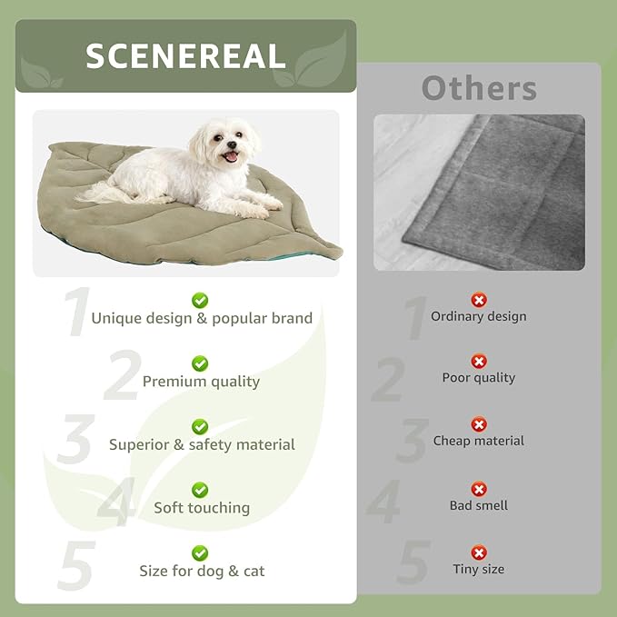 SCENEREAL Outdoor Dog Bed - Waterproof Reversible Leaf Mat 43x26, Portable Foldable Pet Bed for Small/Medium Dogs & Cats, All-Weather for Camping & Travel