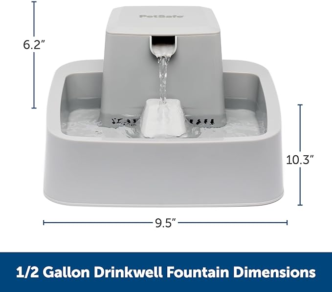 PetSafe Oasys 1/2 Gallon (64 Ounce) Small Pet Fountain - Small Dog and Cat Water Fountain - Dishwasher Safe Filtered Water Dispenser with Flow Control - Easy to Clean - Filters Included