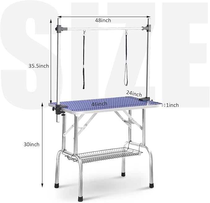 46 Inch Professional Adjustable Pet Grooming Table Heavy Duty with Arm Noose & Mesh Tray for Dog Cat Shower Table Maximum Capacity Up to 265Lb, Blue