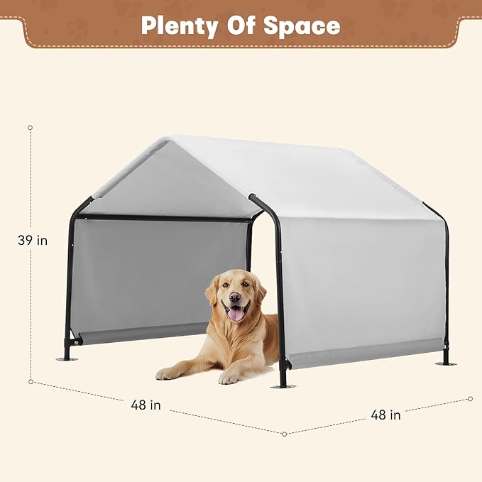 Dog Shade Shelter Outside 4'x4'x3' Tent for Large Medium Dogs, Outdoor Sun Rain Canopy Pet House for Livestock Pigs Cats with Waterproof Roof Ground Nails,Cloud Grey