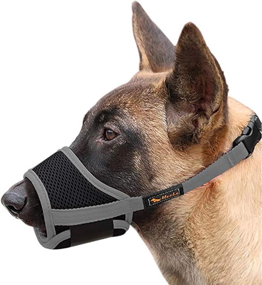 HEELE Dog Muzzle,Soft Nylon Muzzle Anti Biting Barking Chewing,Air Mesh Breathable Drinkable Adjustable Loop Pets Muzzle for Small Medium Large Dogs 4 Colors 4 Sizes (Gray, M)