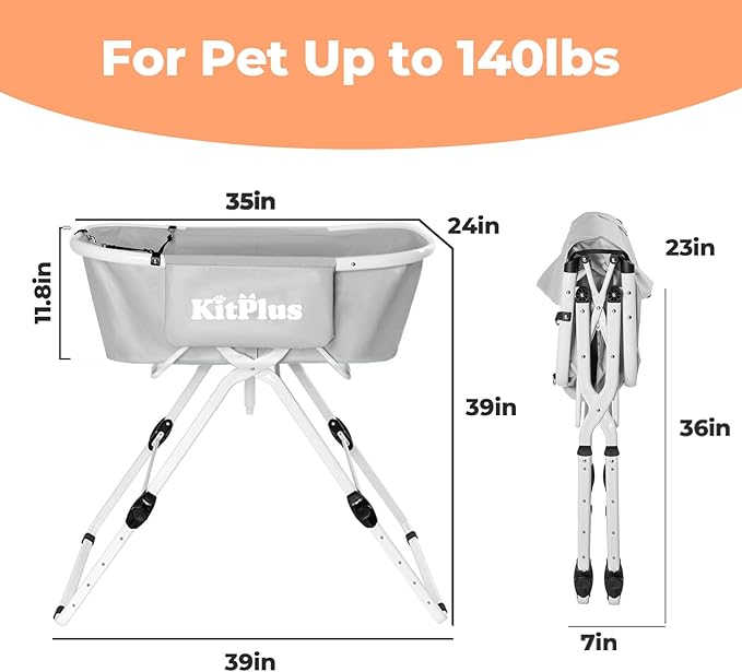 KITPLUS Portable Dog Bathtub, 5 Height Adjustable Dog Washing Station for Pet Shower and Grooming Foldable Bathing Tub with Storage & Anti-Slip Design for Small Large Dogs Cats