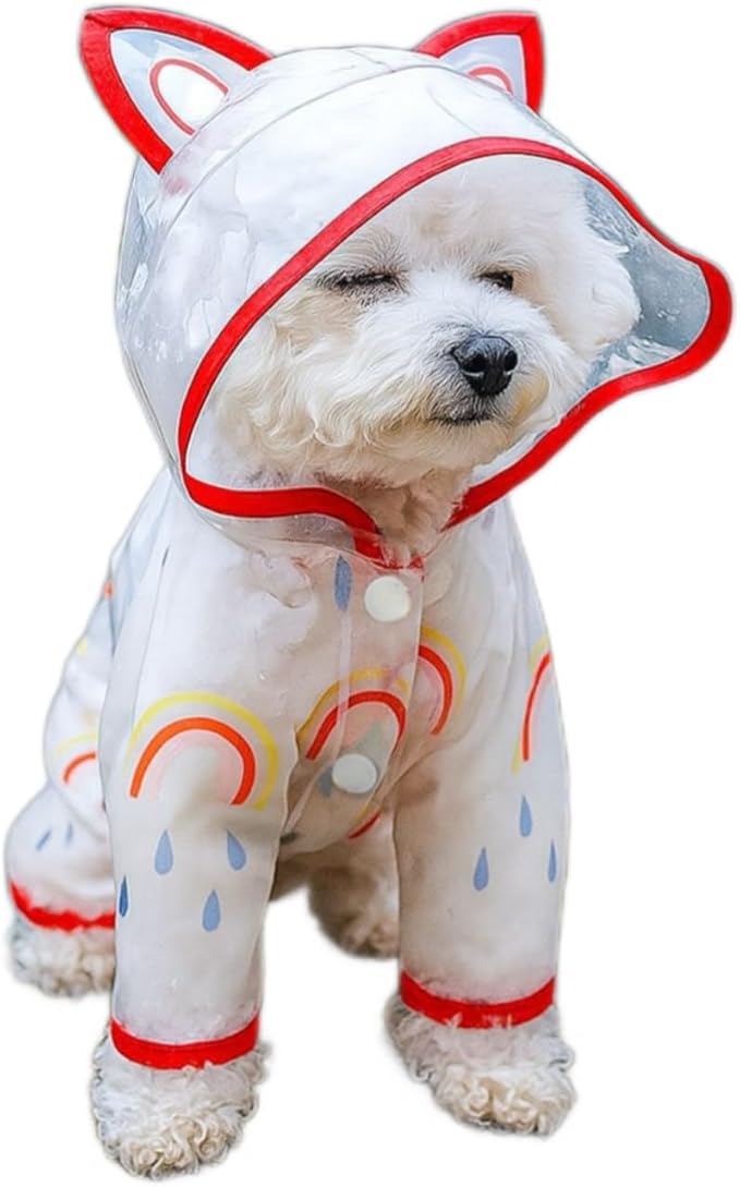 Waterproof Dog Raincoat,Full Coverage 4 Legs Dog Rain Jacket for Small Dogs,Pet Rain Coat with Hood,Reflective Strips&Leash Hole Outdoor Raincoat (Medium（for Weight 5.1-8.1 lb）, Rainbow)