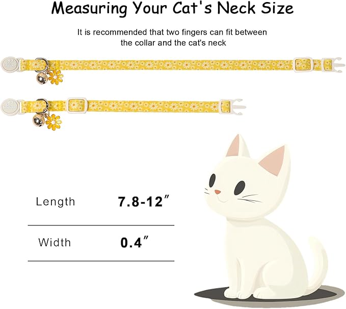 2 Pack Daisy Cat Collars - Cute Pink & Yellow Daisy Breakaway Cat Safety Collars, Adjustable Floral Kitten Collar for Small Dogs Puppy, Spring Summer Pet Collar with Bell & Pendant,