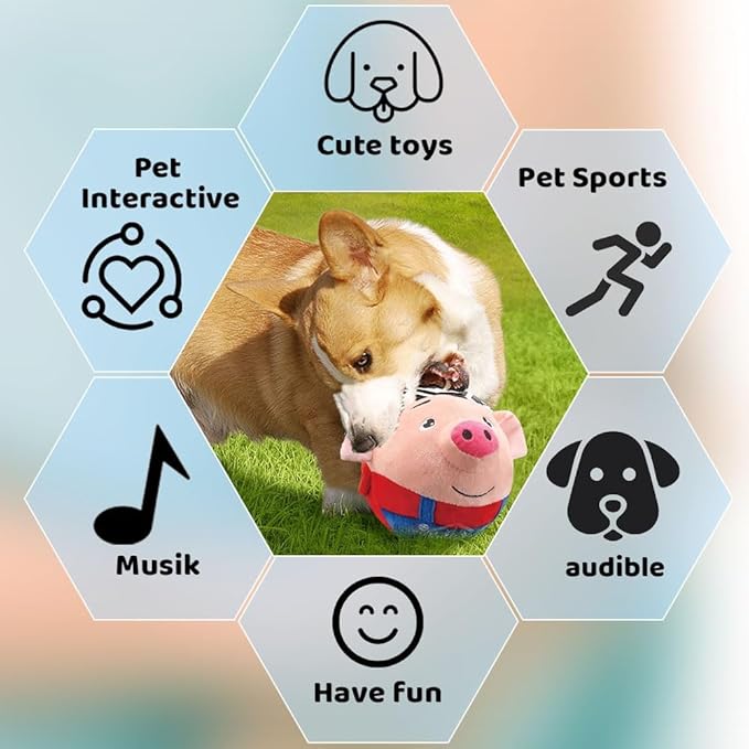 Interactive Dog Toys, Jumping Squeaky Dog Toys with Recording and Music Modes, Dog Toys to Keep Them Busy, Dog Birthday Plush Dog Toy, Rechargeable Interactive Dog Ball, Pet Toys for Dogs (Red Pig)