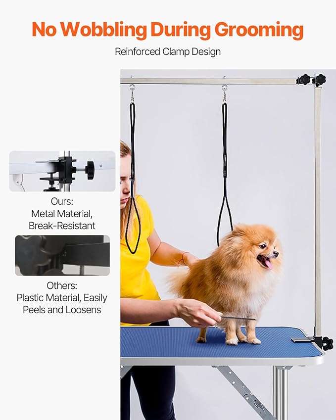 VEVOR Pet Grooming Table, 36 x 24 Inch with 2 Height Adjustable Arms, 330LBS Static Weight Capacity, Foldable Dog Groom Station with No-Sit Haunch Holder with Grooming Loop, for Medium and Small Dogs