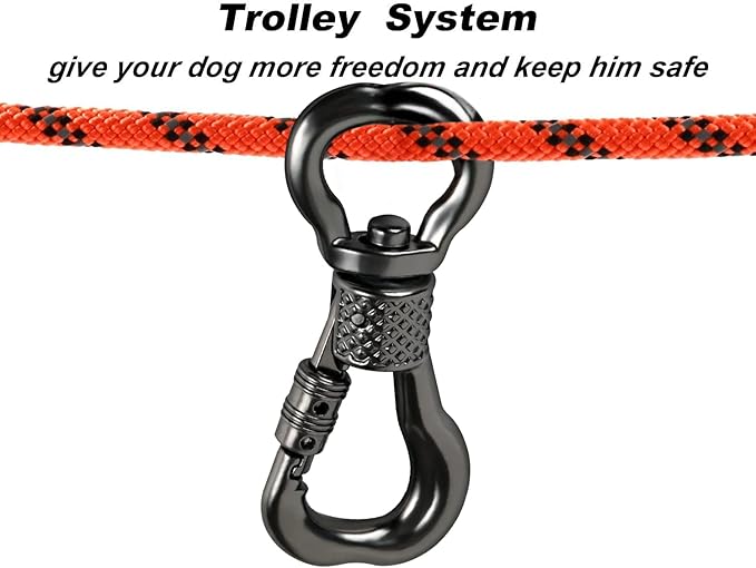 XiaZ Dog Tie Out Cable for Camping, 100ft Portable Overhead Trolley System for Dogs up to 200lbs，Dog Lead for Yard, Camping, Parks, Outdoor Events,5 min Set-up