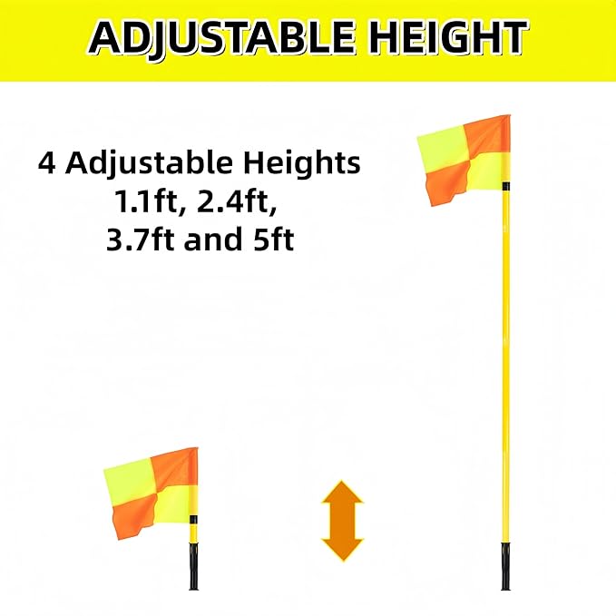 Soccer Corner Flags Set of 4 for Soccer Field, 5FT Agility Training Poles with Corner Flags,Speed and Agility Training Equipment for Sports Practice with Ground Spring Nails and Storage Bags(Yellow)