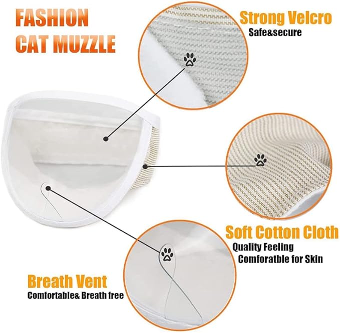 PENINSULA LOVE Breathable Cat Muzzle, Transparent Cat Mouth Cover, Anti-Biting, Adjustable Grooming Mask, Small/Medium, White