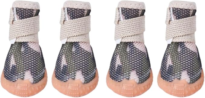 Dog Boots & Paw Protectors for Summer Hot Pavement Puppy Shoes with Anti-Slip Rubber Soles Pet Socks for Small Medium Dogs_2#(Camouflage Khaki)