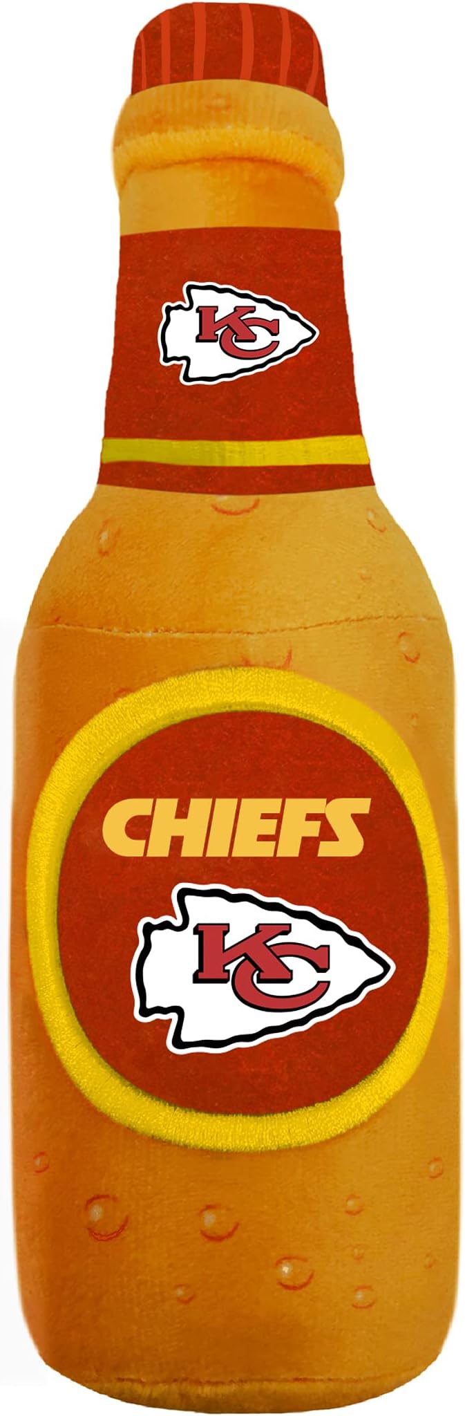 NFL Kansas City Chiefs Beer Bottle Plush Dog & CAT Squeak Toy - Cutest Stadium SODA Bottle Snack Plush Toy for Dogs & Cats with Inner Squeaker & Beautiful Football Team Name/Logo