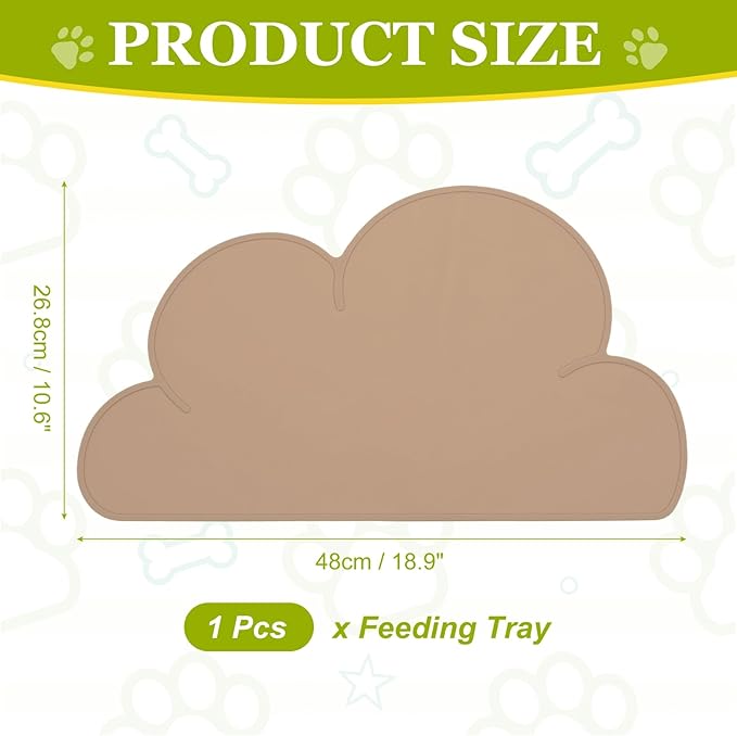 Silicone Pet Feeding Mat, Waterproof Dog Cat Food Bowl Placemat Tray Anti-Slip with Raised Edge Foldable Heat-Resistant (Light Brown, Cloud Shape), Intended for Cat Dog Water Bowl