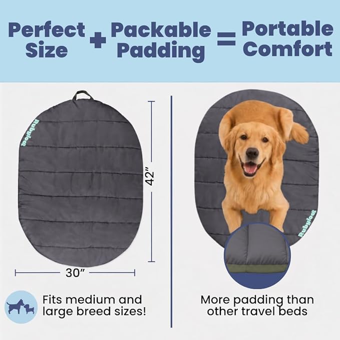 Travel Dog Bed (42" x 30") – Foldable & Packable for Travel, Road Trip, Camping – Lightweight, Water Resistant & Cozy Soft Padding – Compact, Portable & Machine Washable – Medium & Large Breeds: Black