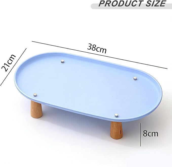 Generic Cat Bowl Raised Stand Rack to Protect Cat Neck Sturdy Non Slip Stable for Feeder Stand Elevated Holder, Blue 38cmx21cm