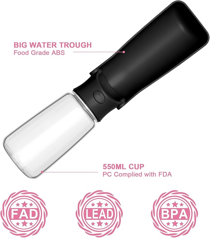 Portable Dog Water Bottle, Foldable Dog Water Bottle Leak Proof Dispenser for Puppy Small Medium Large Dogs, Pet Drink Cup for Walking Hiking Traveling(Black,19oz)
