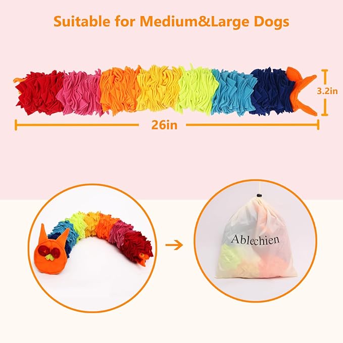 Ablechien Snuffle Ball and Rainbow Interactive Dog Snuffle Snake Puzzle Toy, Interactive Dogs Toys to Keep Them Busy, Puppy Dog Puzzle Toy with Storage Bag Machine Washable