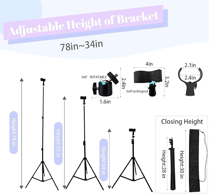 Hair Dryer Holder Stand, Hands Free Blow Dryer Stand with Clamp, Adjustable Height & 360° Rotating Hair Dryer Stand for Home & Salon Styling, Foldable & Stable