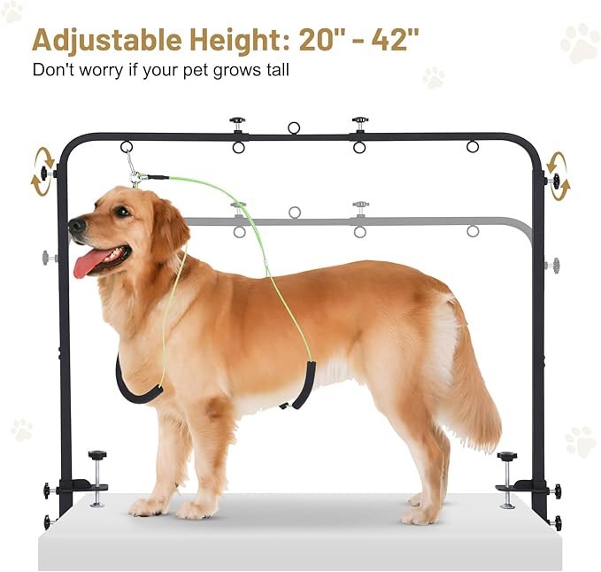 Dog Grooming Table Arm – Adjustable Dog Grooming Arm & Dog Grooming Hammock for Home Use, Grooming Table with Hammock for Nail Trimming, Drying, and Bathing – Fits Small to Large Dogs
