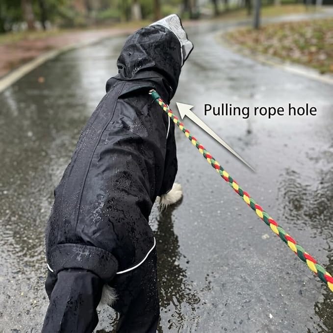 Dog Raincoat for Medium Large Dogs,rain Jacket Coat, Full Leg Coverage Waterproof Rain Suit with Detachable Hood & Tail, Reflective Strips，Labrador Retriever (Black for Boy, X-Small)