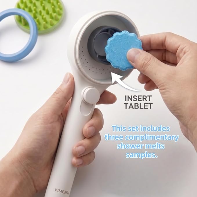 Dog Shower Sprayer Kit with Natural Odor-Eliminating Crystals, Pet Bathing Tool with Massage Brush, Easy ON/OFF Switch, 8.2ft Flexible Silicone Hose, Brass Diverter, Lick Mat & Clog-Free Drain