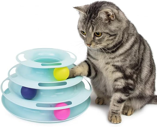 3‑Tier Rotating Track Cat Toy – Multi-Level Rolling Ball Tower for Indoor Cats, Non-Slip Base, Puzzle Chase & Play, Durable Plastic, Easy Assembly