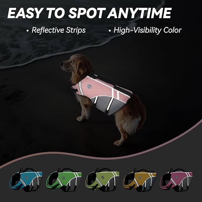 VIVAGLORY Sports Style Dog Life Vest, Dog Life Jacket for Swimming & Boating, Ripstop & Buoyancy for Puppy Doggy, Lifejacket with Handle, L, Sakura Pink