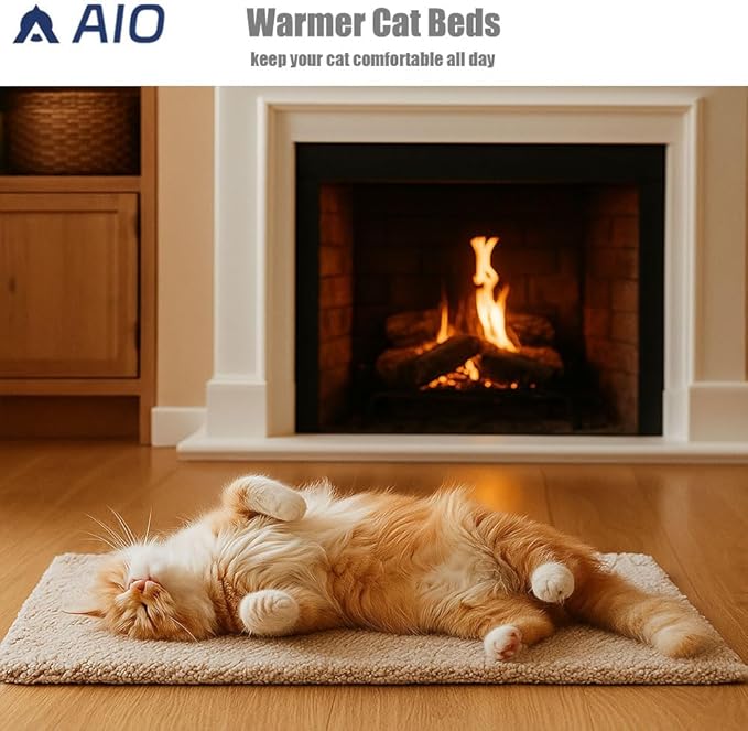 AIO Heated Cat Bed Self Warming Pet Bed Heating Mat Advanced Extra Warm Thermal Pet Pad for Outdoor Pets with Removable Cover Washable Non Electric Self Warming Cat Bed Gray 15.75"*19.7"