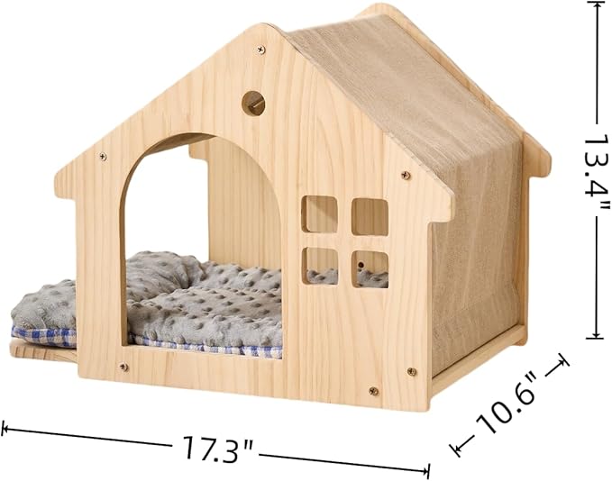 SHENGOCASE 2-Pack Cat Wall House, Wall-Mounted Shelves Perch Furniture Set with 3 Steps, Natural Wood, Washable Cat Cushions