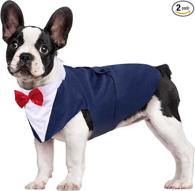 Kuoser Dog Tuxedo Dog Suit and Bandana Set, Dogs Tuxedo Wedding Party Suit, Doggy Prince Bow Tie Shirt Formal Pet Wedding Attire for Large Medium and Small Dogs Golden Retriever Samo Bulldogs