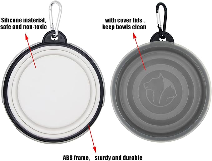 Collapsible Dog Bowl,2 Pack Portable and Foldable Pet Travel Bowls Collapsable Dog Water Feeding Bowls Dish for Dogs Cats and Small Animals,with Lids (Small, Black+White)