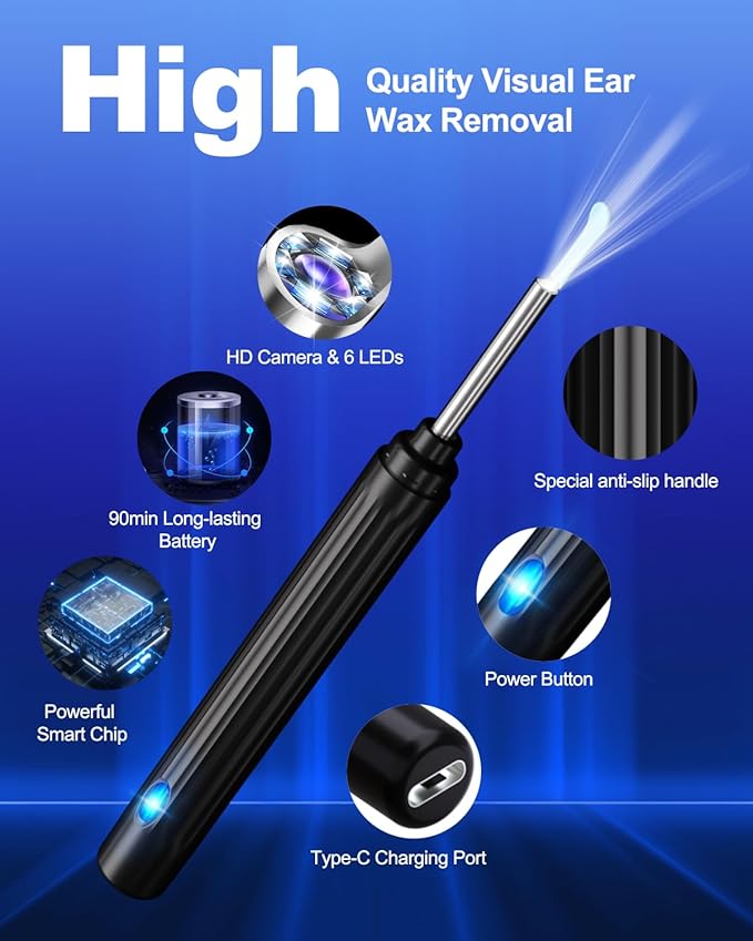 Ear Wax Removal Kit,Ear Cleaner with Camera,Ear Cleaning Kit 1269P HD Otoscope with Lights and 6 Ear Picks, Earwax Removal for Adults and Children