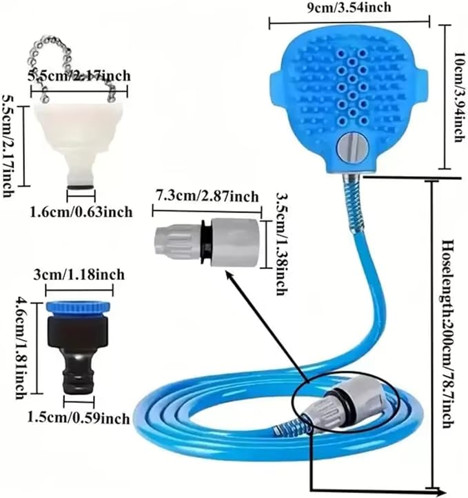 Pet Shower Brush Sprayer Dog Bath Sprayer Cat Grooming Tool – Adjustable Wrist Strap, Multi-Spray Modes, Flexible Hose – Faucet Attachment for Pet Bathing, Massage Bristles for Anxiety Relief