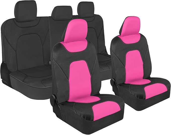 Motor Trend AquaShield Waterproof Pink Front Seat Covers, Black 60/40 Split Bench Rear Seat – Neoprene Front Car Seats Cover, SUV Seat Covers Protector - Interior Cover for Auto, Trucks, & Dog Owners
